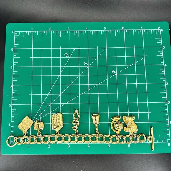 Scholastic Charm Bracelet Double Chain Toggle Clasp over Gold Tone - Picture 8 of 8